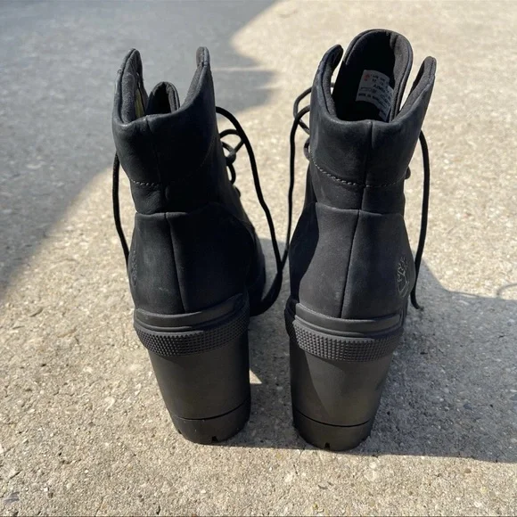 Timberland Women's Black High Heel Leather Lace Up Size 9.5 Combat Boots - Picture 2 of 9